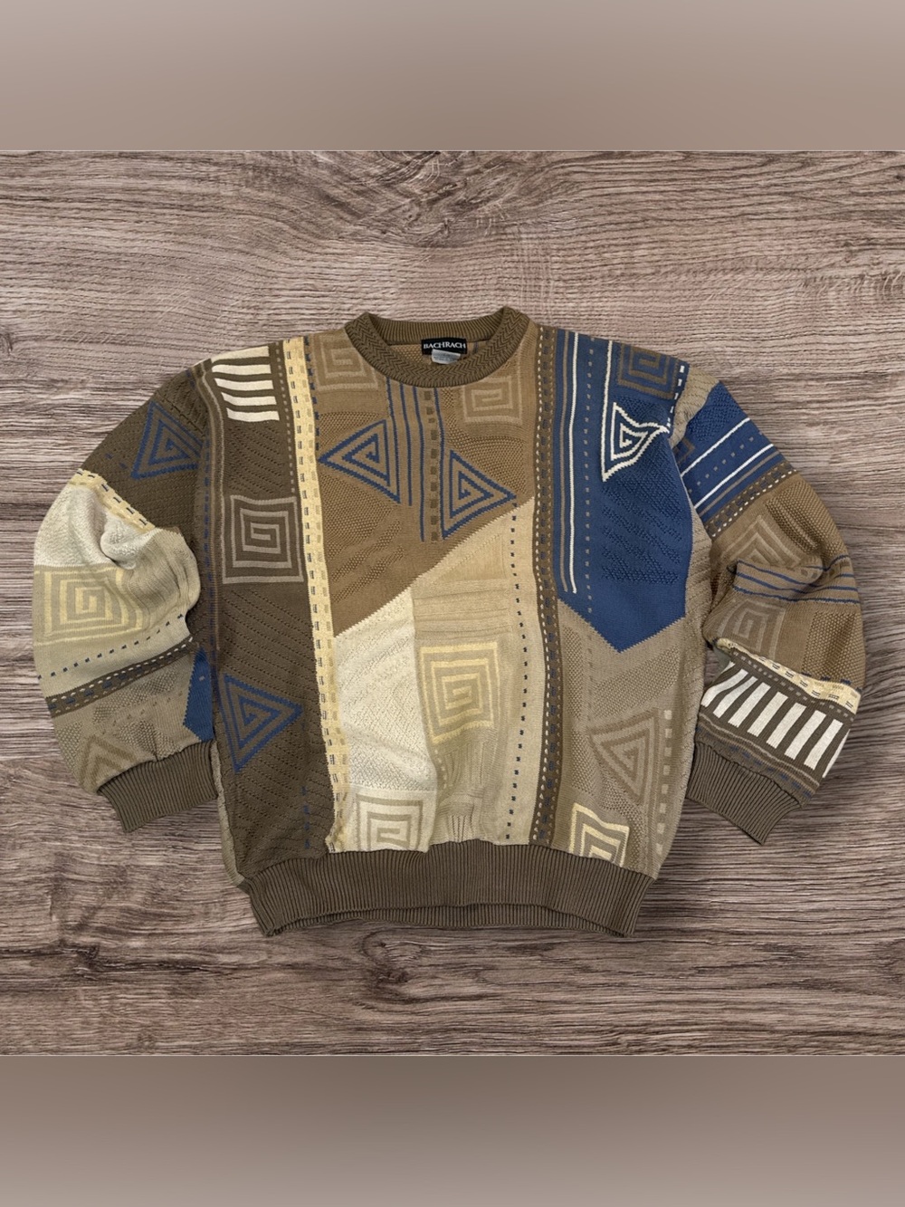 Bachrach Men's Vintage Knit Sweater Grandpa Coogi Style, Size L